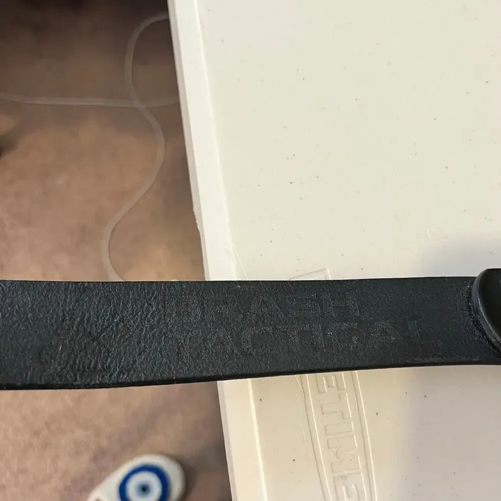 Black Worn Genuine Leather Brash Tactical Silver Utility Buckle Belt Size Large